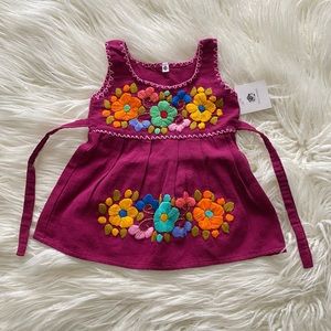 New Baby Girl Infant 3m - 6m Magenta Dark Pink Embroidered Floral Mexican Dress